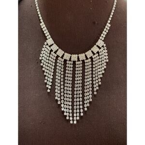 vintage 1990s rhinestone bib necklace graduated crystal 90s jewelry art deco sty